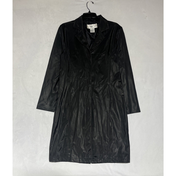 Louise Paris Trench Coat Rain Jacket Womens Medium Black Wet Punk Goth 90s - Picture 1 of 13
